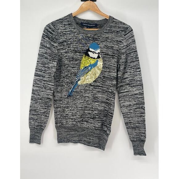 NWT French Connection Bird Novelty‎ Sequined Heather Gray Sweater Size S - Picture 1 of 6